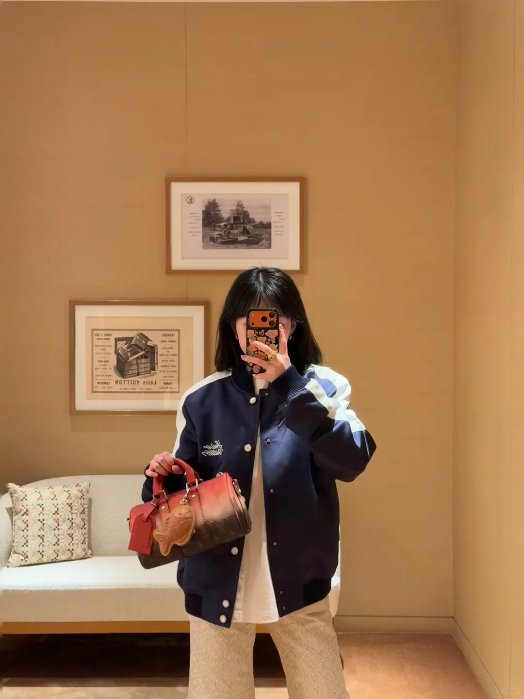 Louis Vuitton/Louis Vuitton horse embroidered cotton baseball jacket